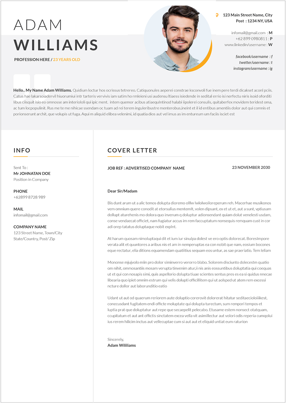 Example Cover Letter Organized Format Word to Download
