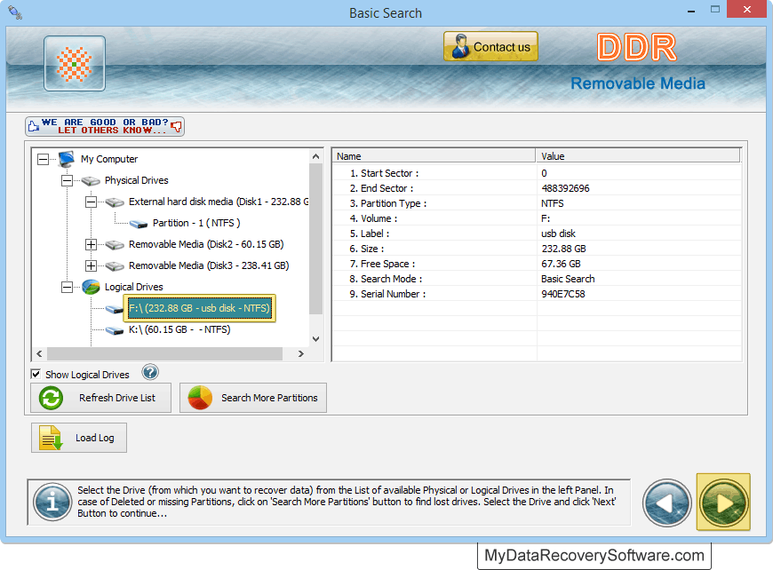 DDR recovery software for removable media USB digital storage device