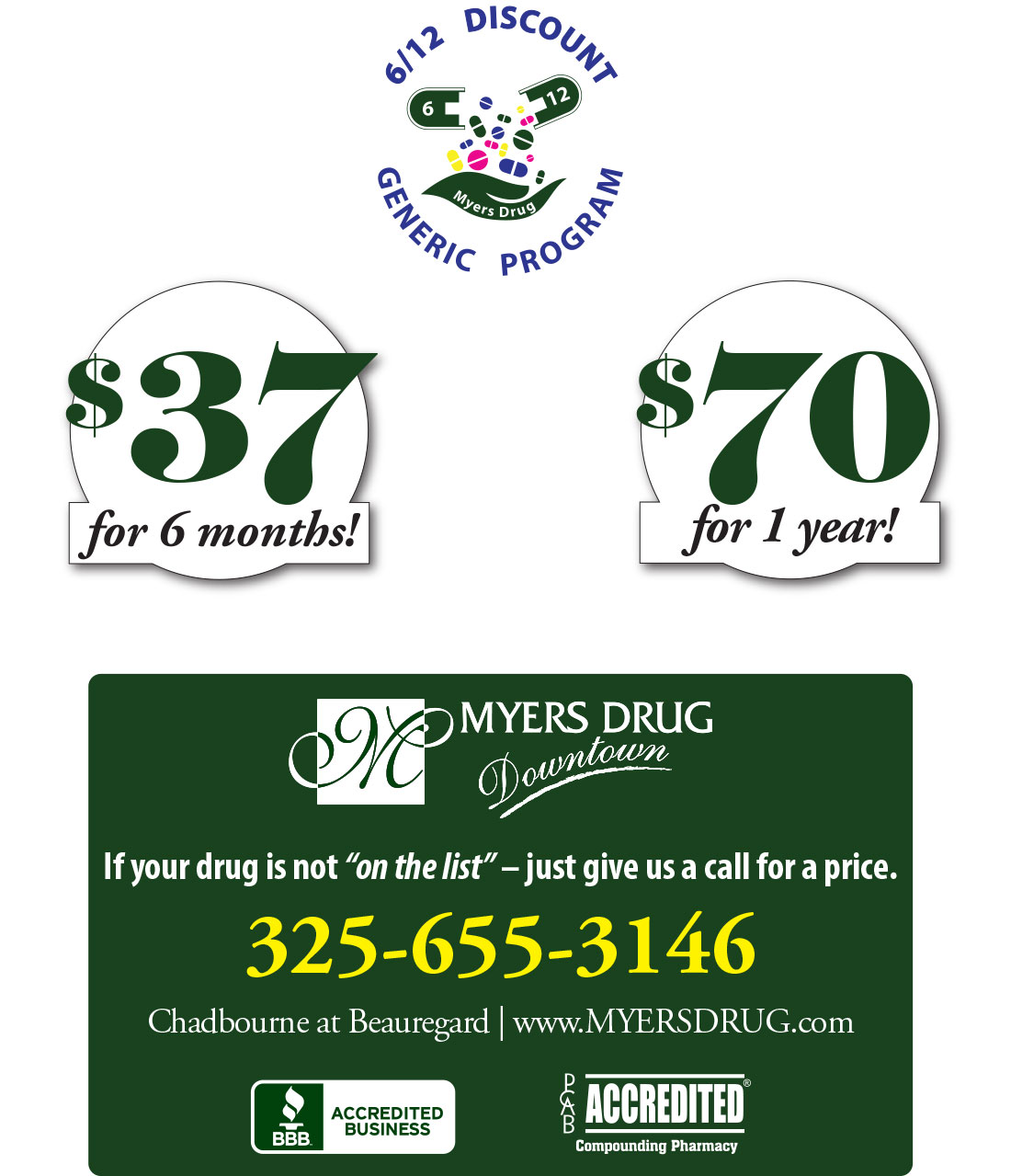 6/12 Generic Drug Discount Program Myers Drug Medicine, nutrition