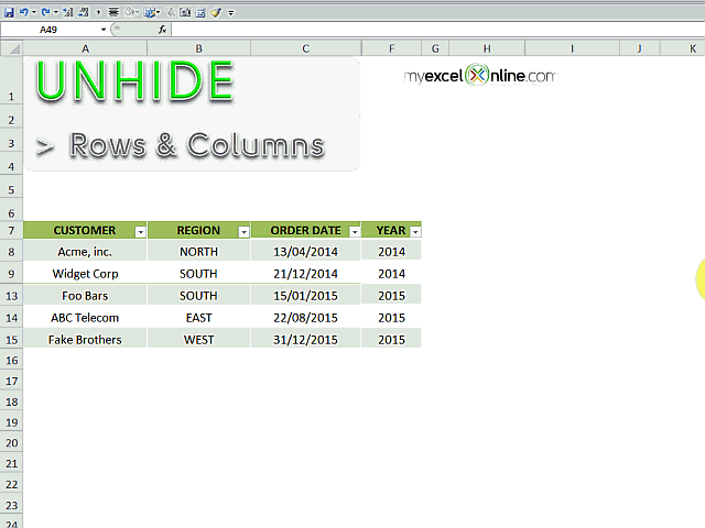 Unhide Rows & Columns Free Microsoft Excel Tutorials