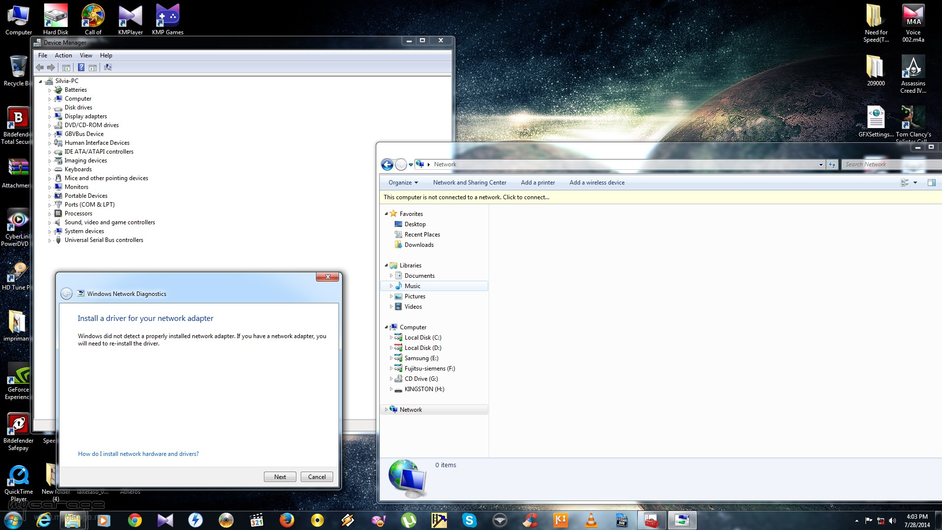 Windows did not detect a properly installed network adapter