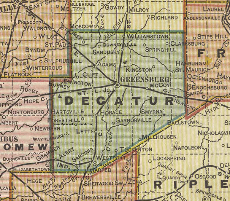Decatur County, Indiana, 1908 Map, Greensburg