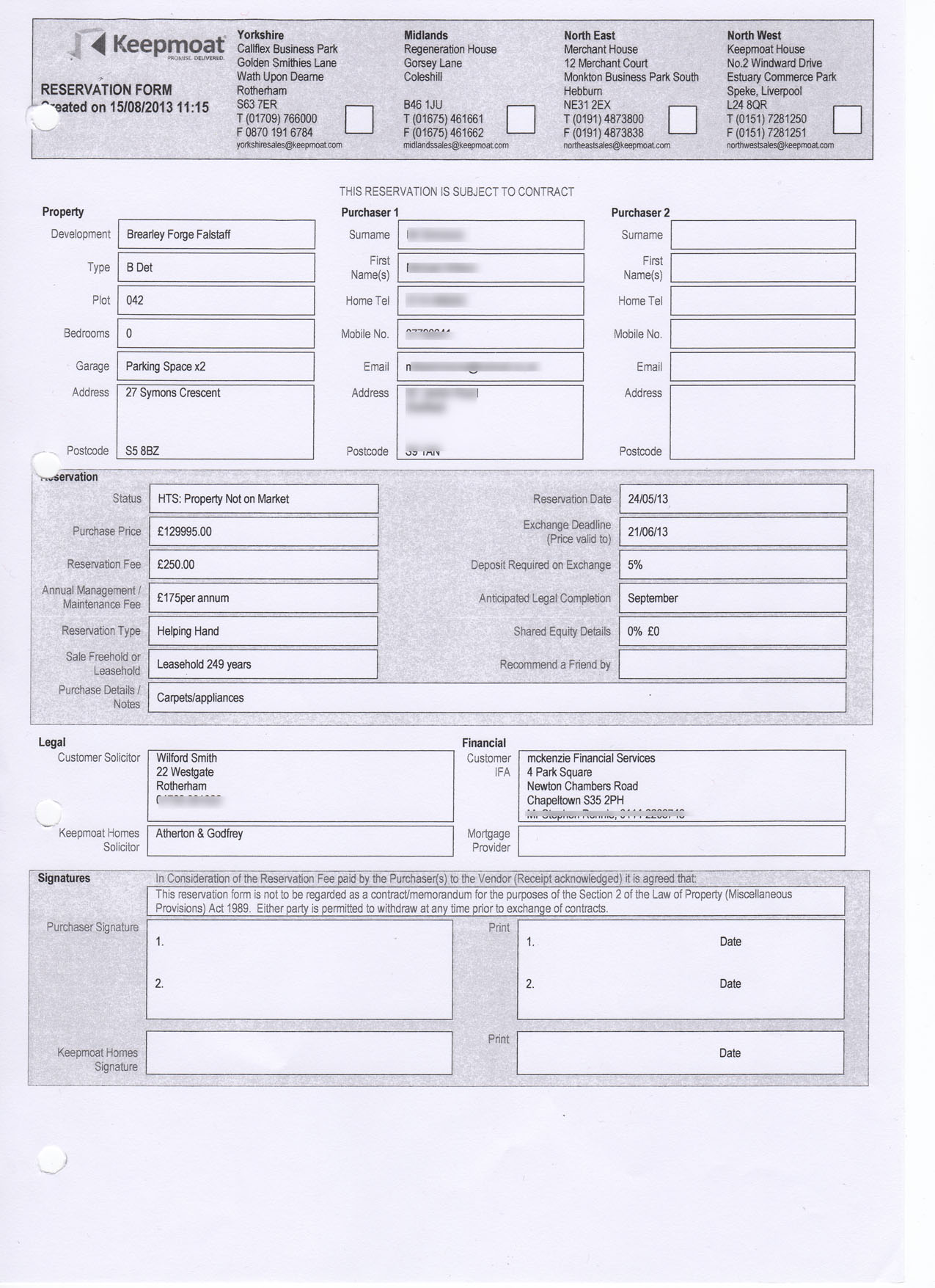 Reservation Forms My Keepmoat Hell