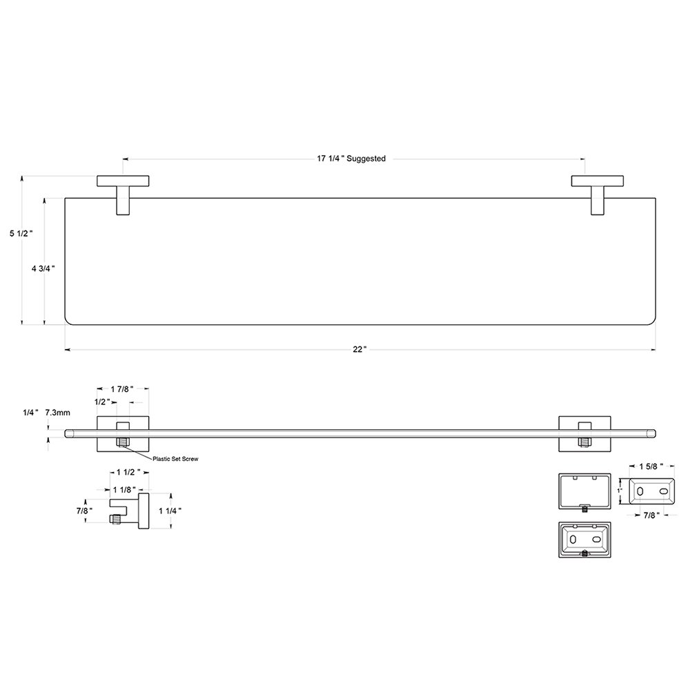 55D Series Collection 22" Glass Shelf in Brushed Brass by Deltana