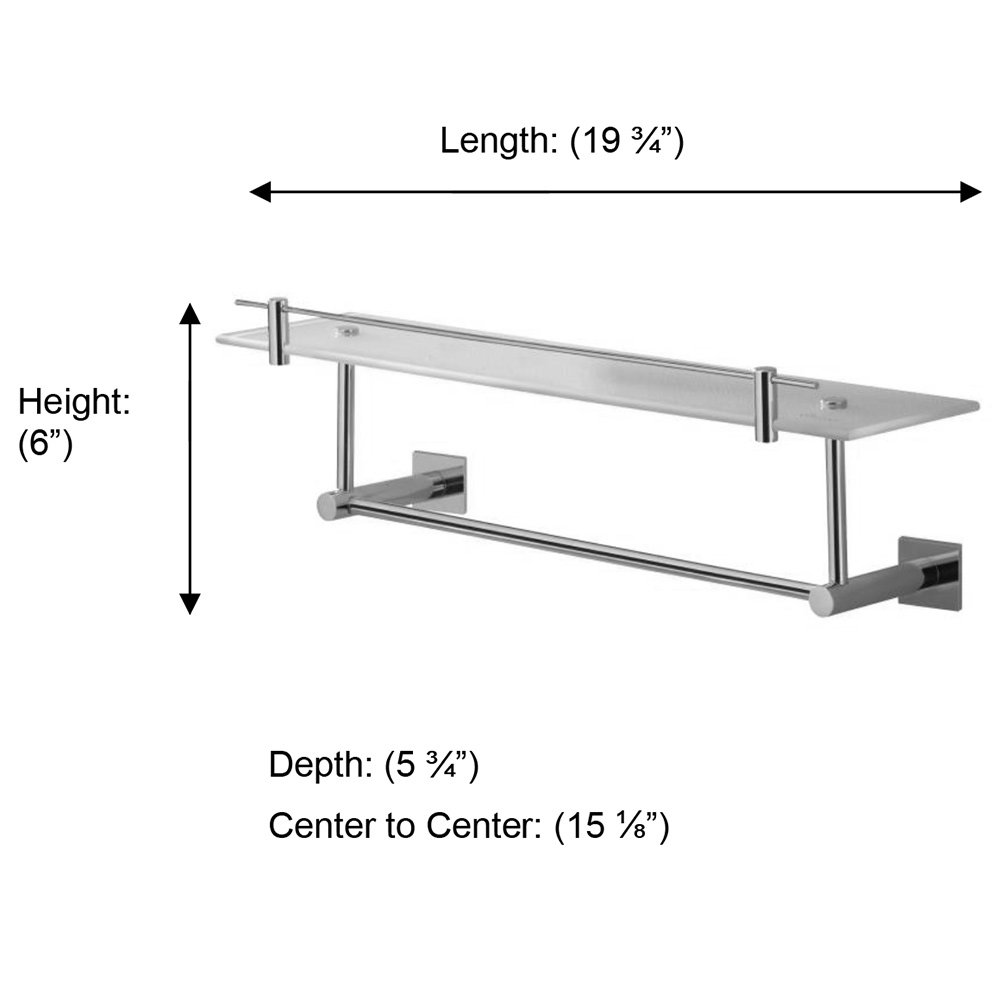 Braga Collection Glass Shelf with Towel Bar 19 3/4" x 5 3/4" x 6" in Satin Nickel by Valsan