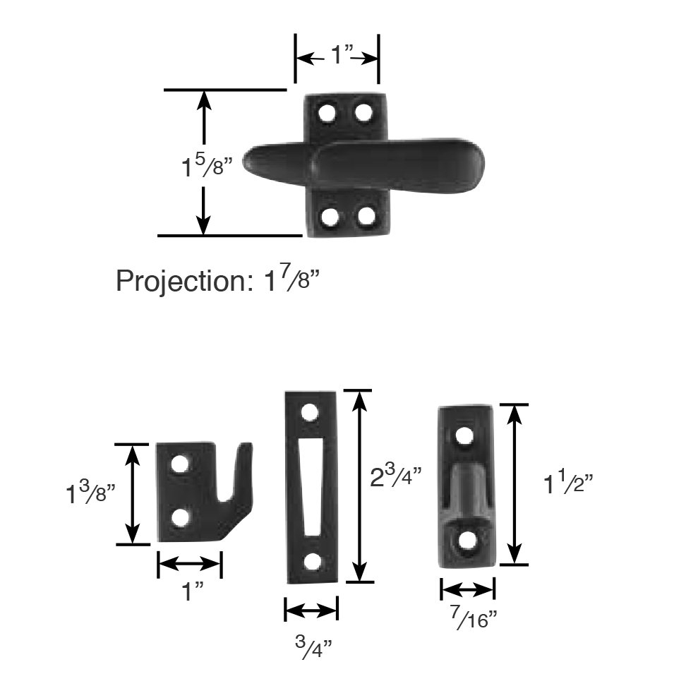 Door Accessories Collection Casement Latch Standard With 3 Strikes in