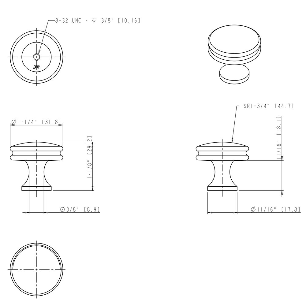 Marie Collection 1 1/4" Diameter Knobs in Polished Chrome by Jeffrey