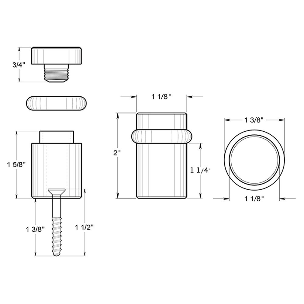 Solid Brass Universal Door Bumpers Collection Solid Brass 2" Round