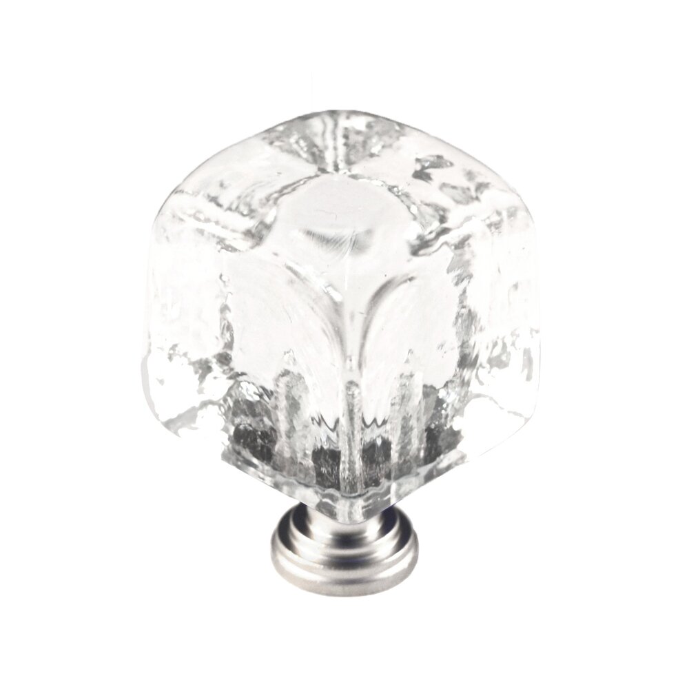 Artx Glass Knob Collection Large Colored Cube in Clear Glass with Satin Nickel Base by Cal