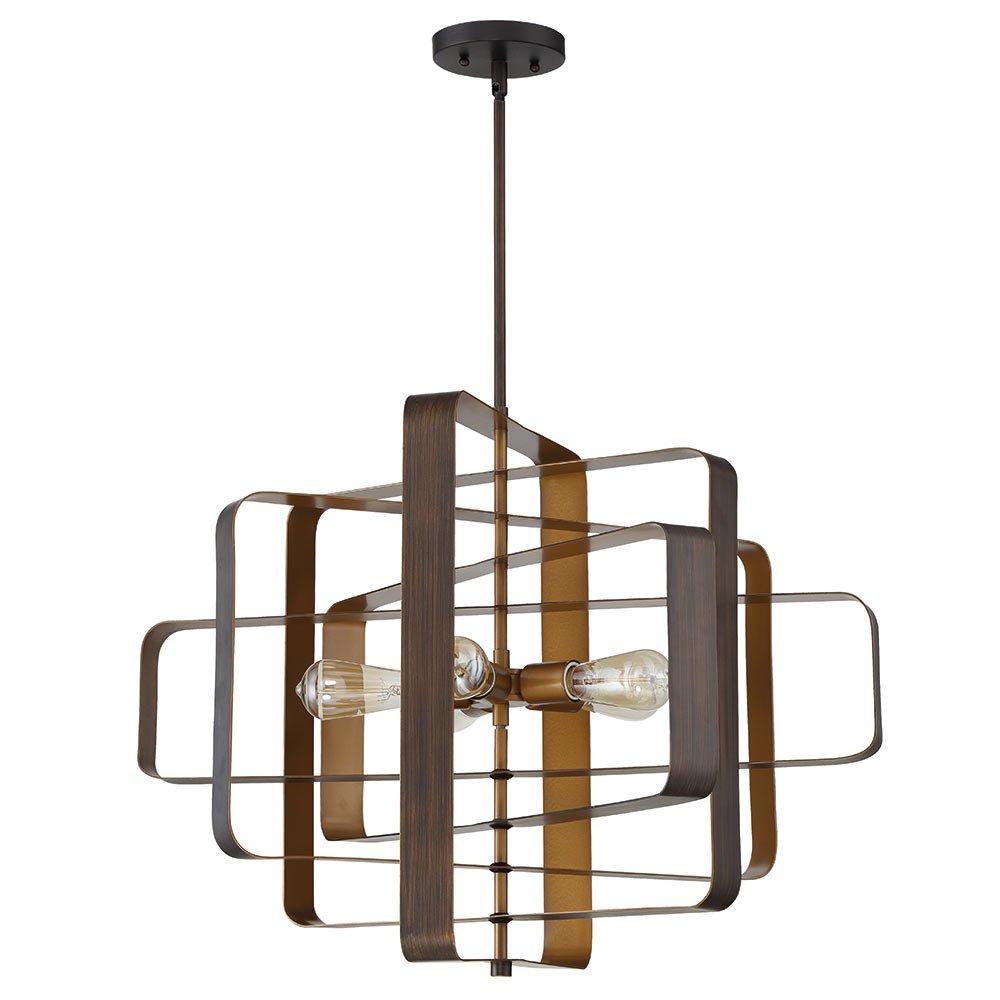 Linked Collection 5 Light Pendant w/ Rods in Aged Bronze Brushed by