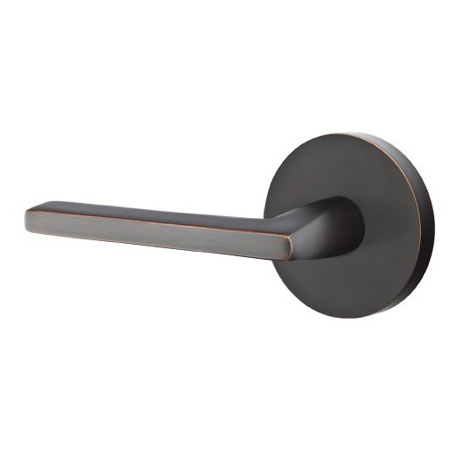 Brass Modern Hardware Collection Privacy Helios Left Handed Door Lever With Disk Rose in Oil