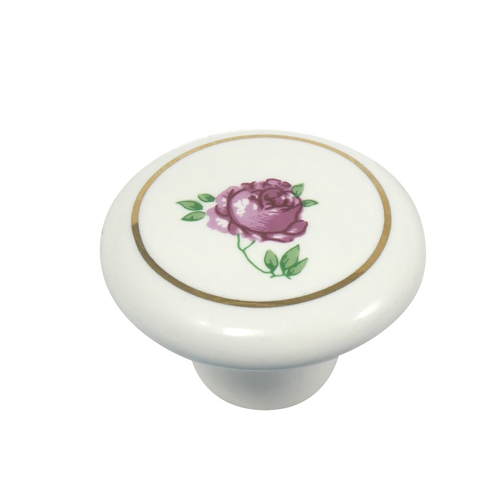 Porcelain Knobs 1 1/2" Porcelain Knob in White with Flowers Laurey Hardware 2042