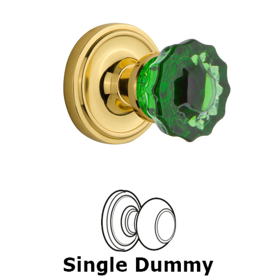 Classic Collection Single Dummy Classic Rose Crystal Emerald Glass Door Knob in Unlaquered