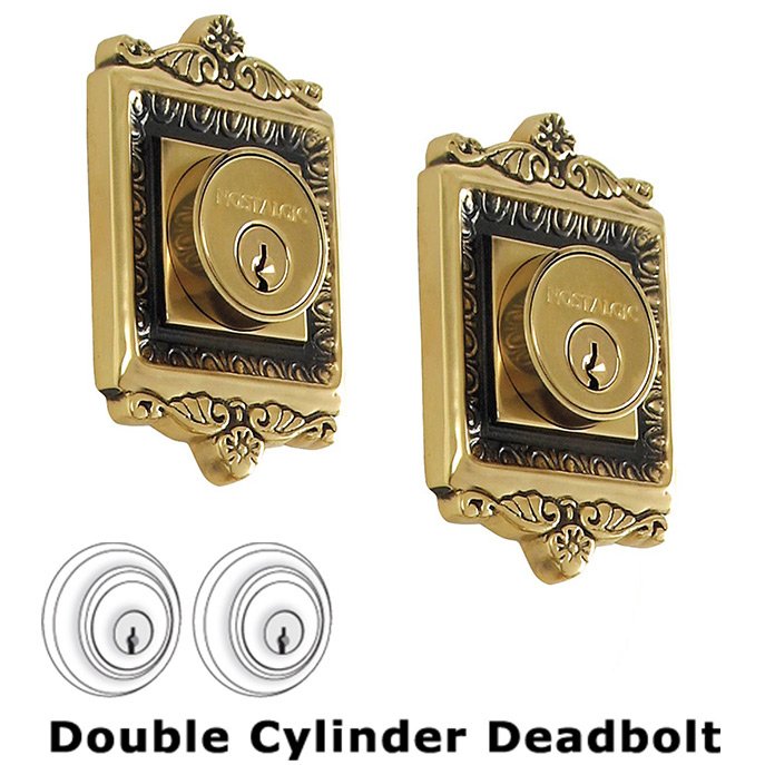 Egg & Dart Collection Double Deadlock Egg and Dart Deadbolt (Keyed Alike) in Antique Brass