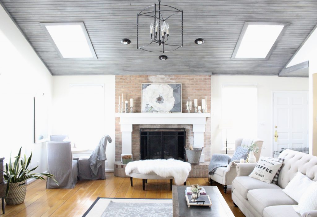 Weathered Wood Look to Refresh a Pine Plank Ceiling My