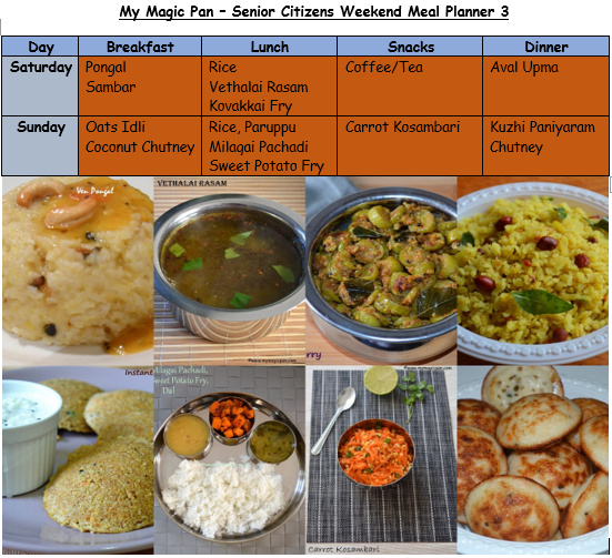 Senior Citizens Meal Planner Elderly People Veg Menu