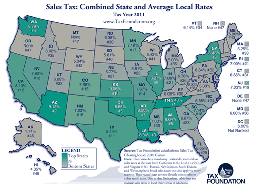 Compare Sales, and Property Taxes By State US Map 2011 — My