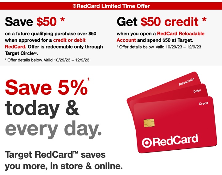 Target RedCard 5 Off Purchases, 50 Off For New Applicants (New
