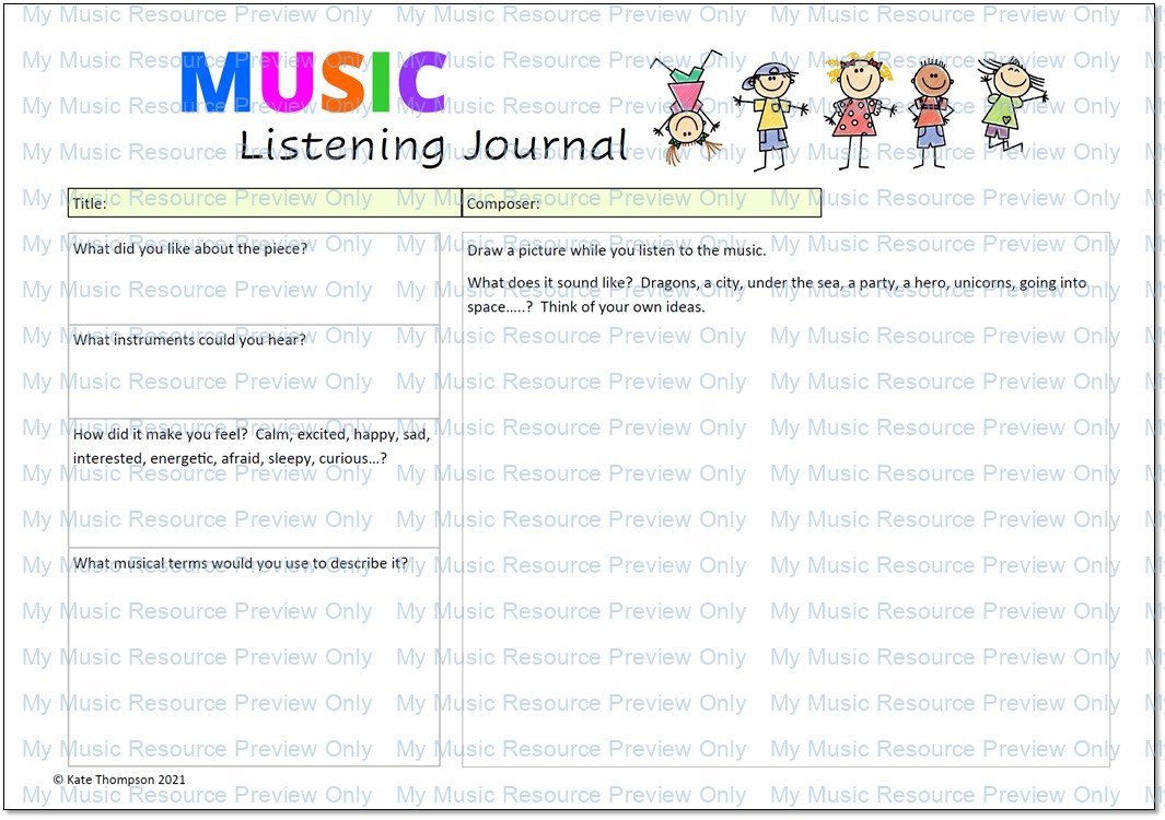 Listening Journal Pages My Music Resource