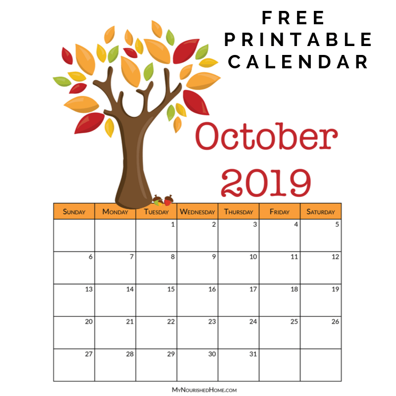 Printable October Calendar My Nourished Home