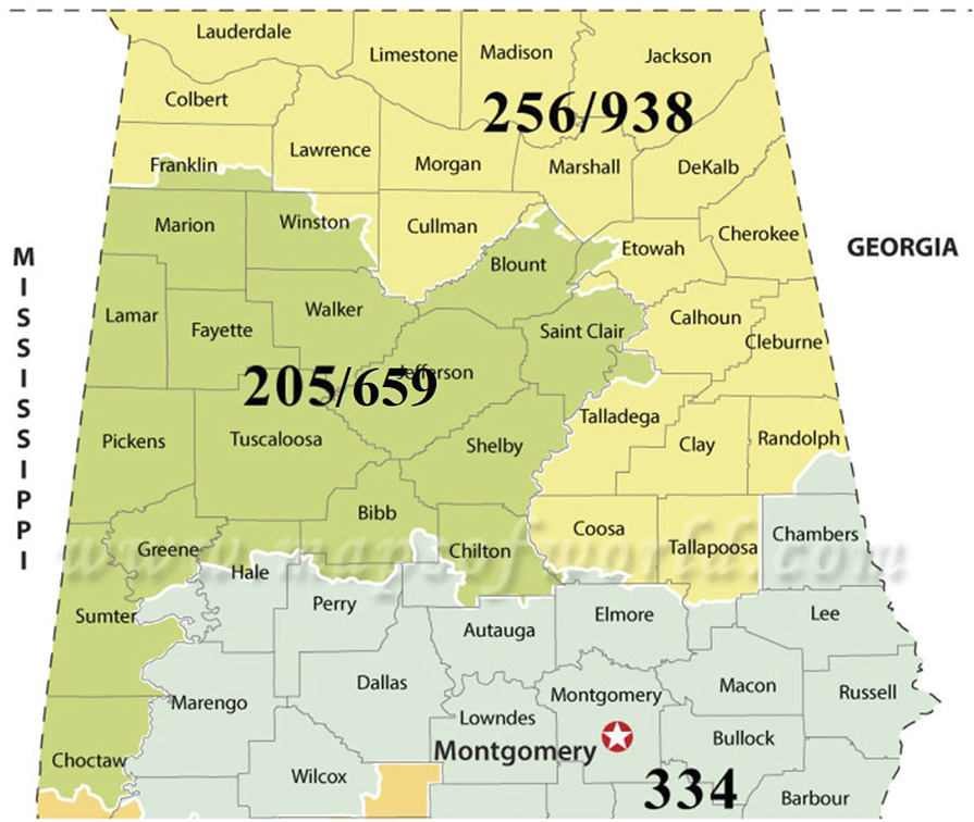 Al Area Code Map 26 Alabama Area Codes Map Maps Online For You