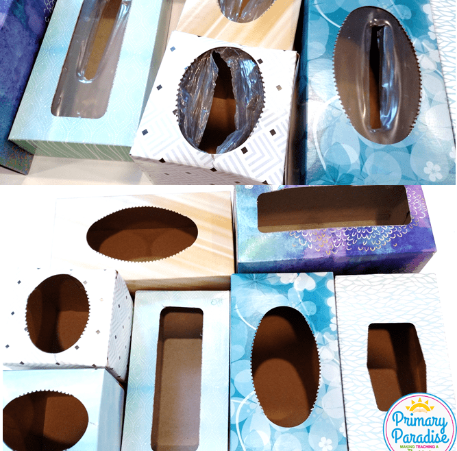 You can use empty tissue boxes to create this simple game to use with