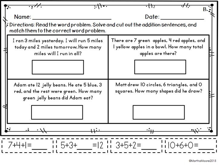 Adding Three Numbers: Word Problems 1.OA.A.2