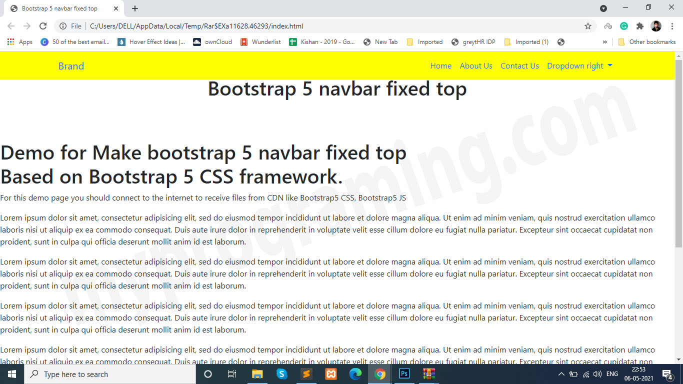 Bootstrap 5 Navbar Fixed Top myprograming