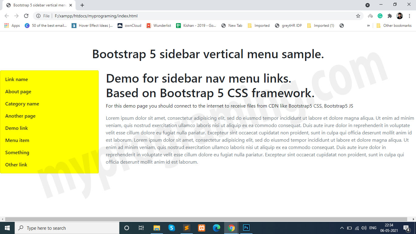 Bootstrap 5 Sidebar Vertical Header (menu). myprograming