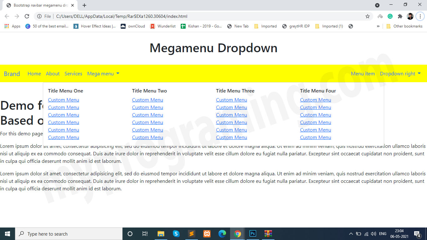 Bootstrap 5 Navbar with Mega Menu Dropdown. myprograming