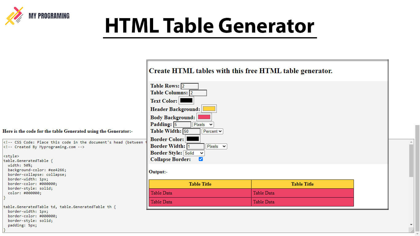 HTML Table Generator myprograming