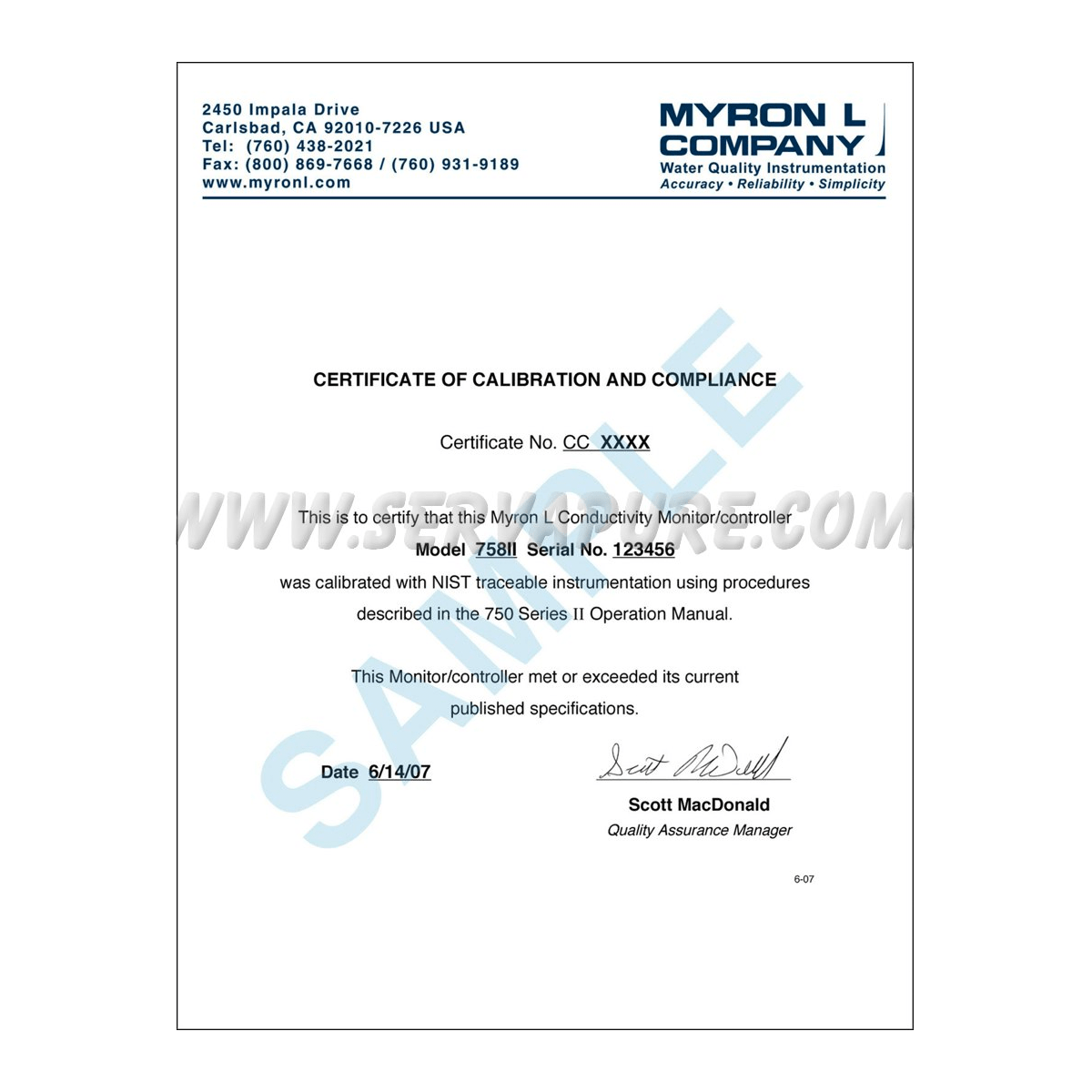NIST Certificates Myron L® Company(024)