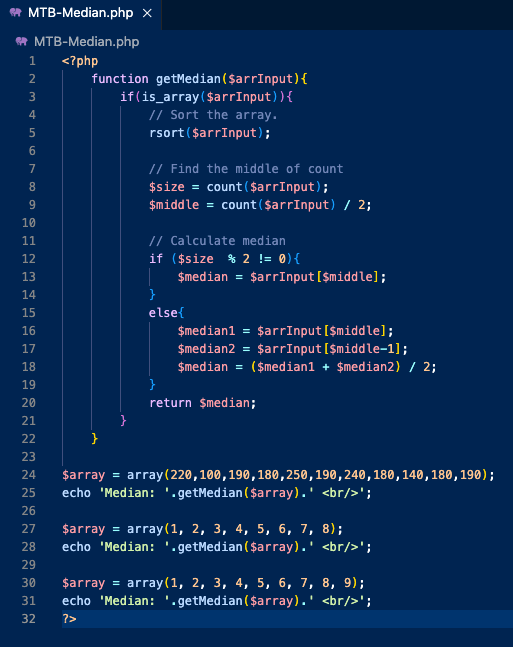 How to calculate Median in PHP? My Tec Bits