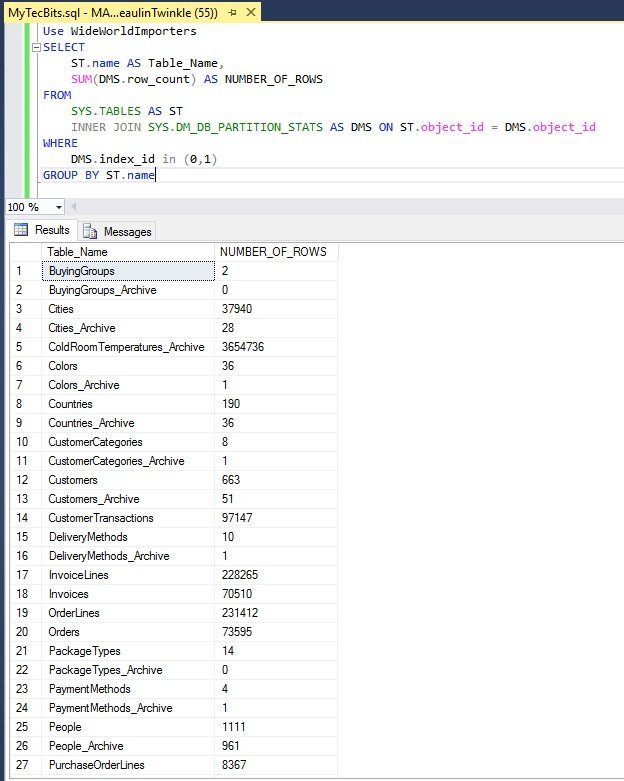 How To Get Table Name And Count In Sql Server