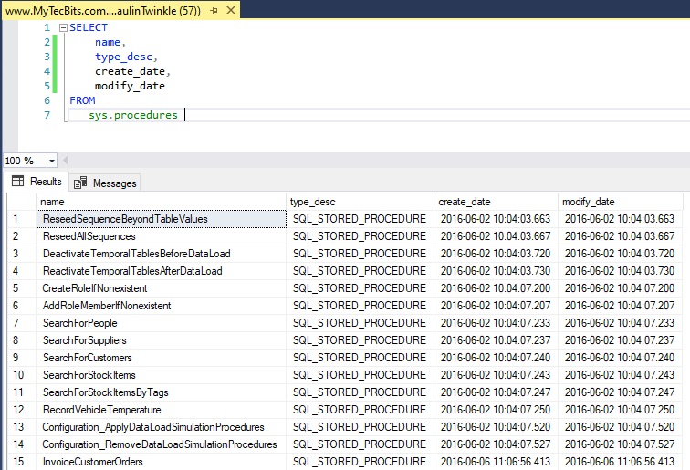 Getting the list of all stored procedures in SQL Server DB My Tec Bits