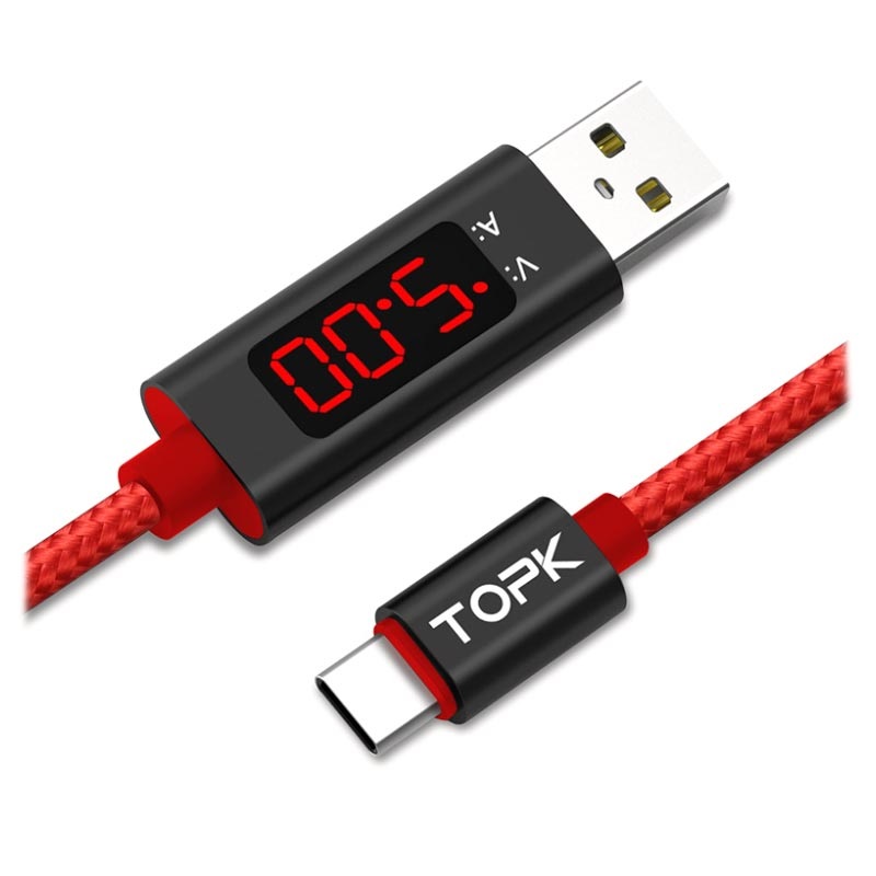 TOPK AC27 USBC Data & Charging Cable with LCD Display 1m Red
