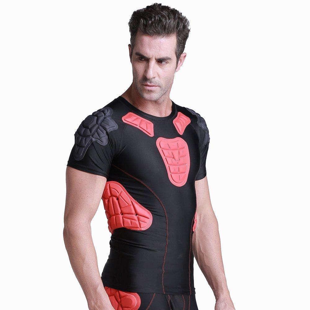 TUOY Men’s Padded Compression Shirt Protective T Shirt Rib Chest