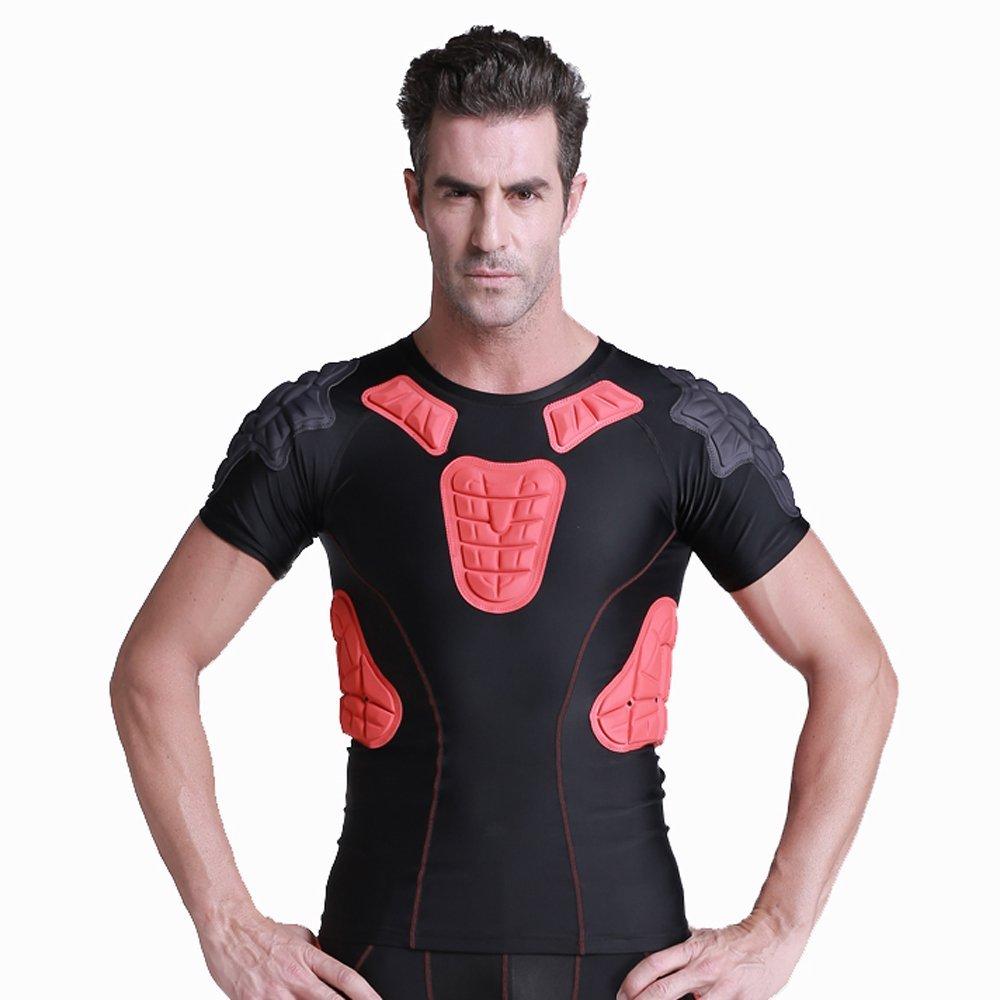 TUOY Men’s Padded Compression Shirt Protective T Shirt Rib Chest Protector for Football