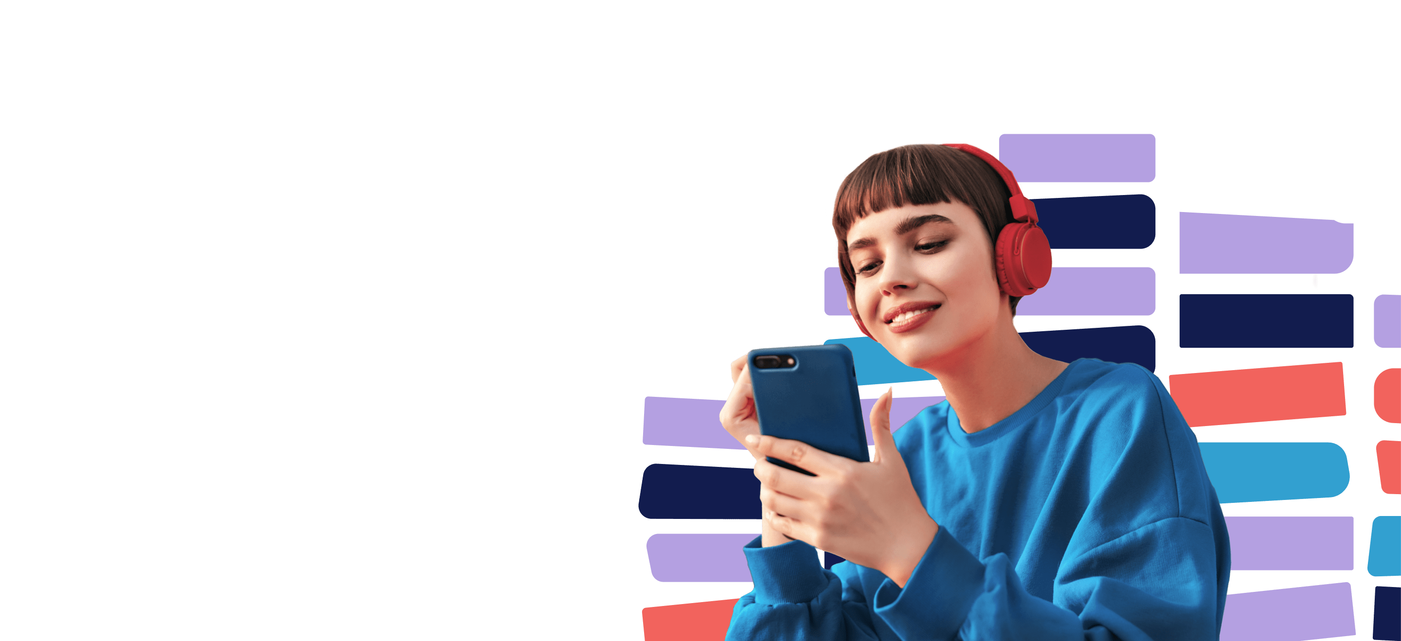 woman wearing headphones easily managing online bills via mobile phone