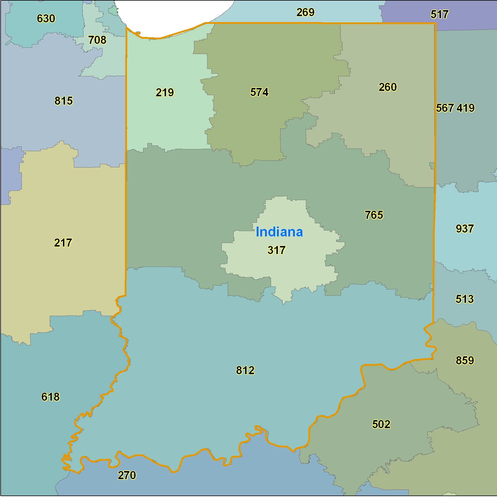 Indiana Area Code Maps Indiana Telephone Area Code Maps Free Indiana