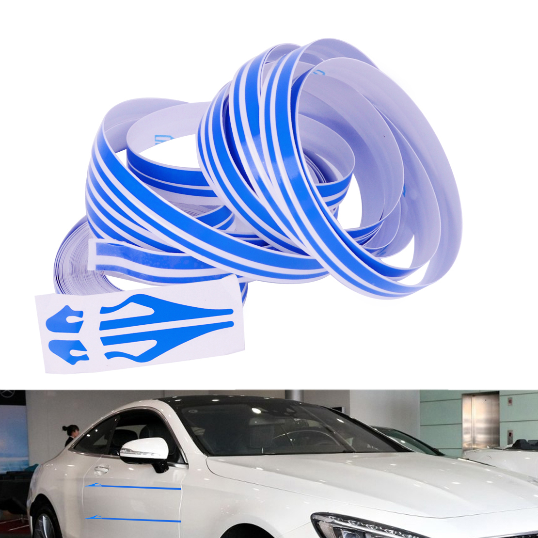 12mm Blue Car Double Line Pinstripe Vinyl Pin Stripe Tape Steamline