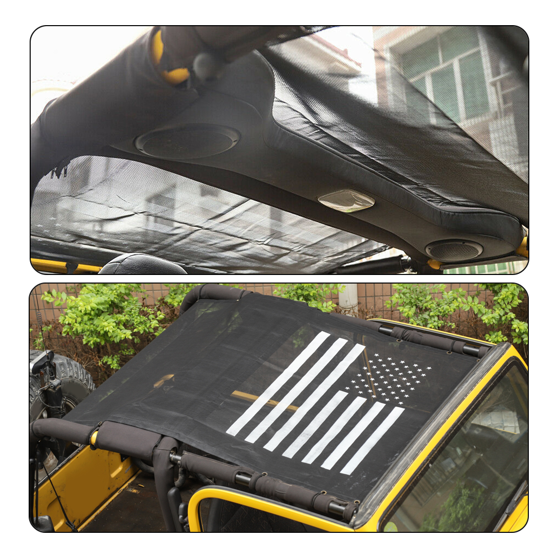 US Flag Car Top Roof Sunshade Cover UV Protect Fit For Jeep Wrangler TJ