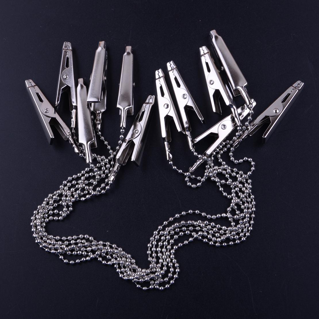 6Pcs Dental Stainless Bib Clips Napkin Holder Flexible Ball Chain 42cm