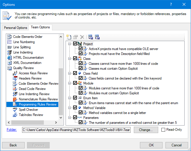 Programming Rules Review Options