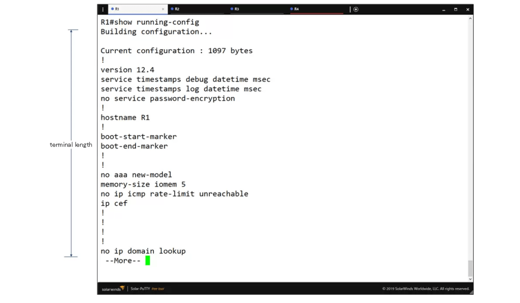 terminal length command configuration of the number of lines