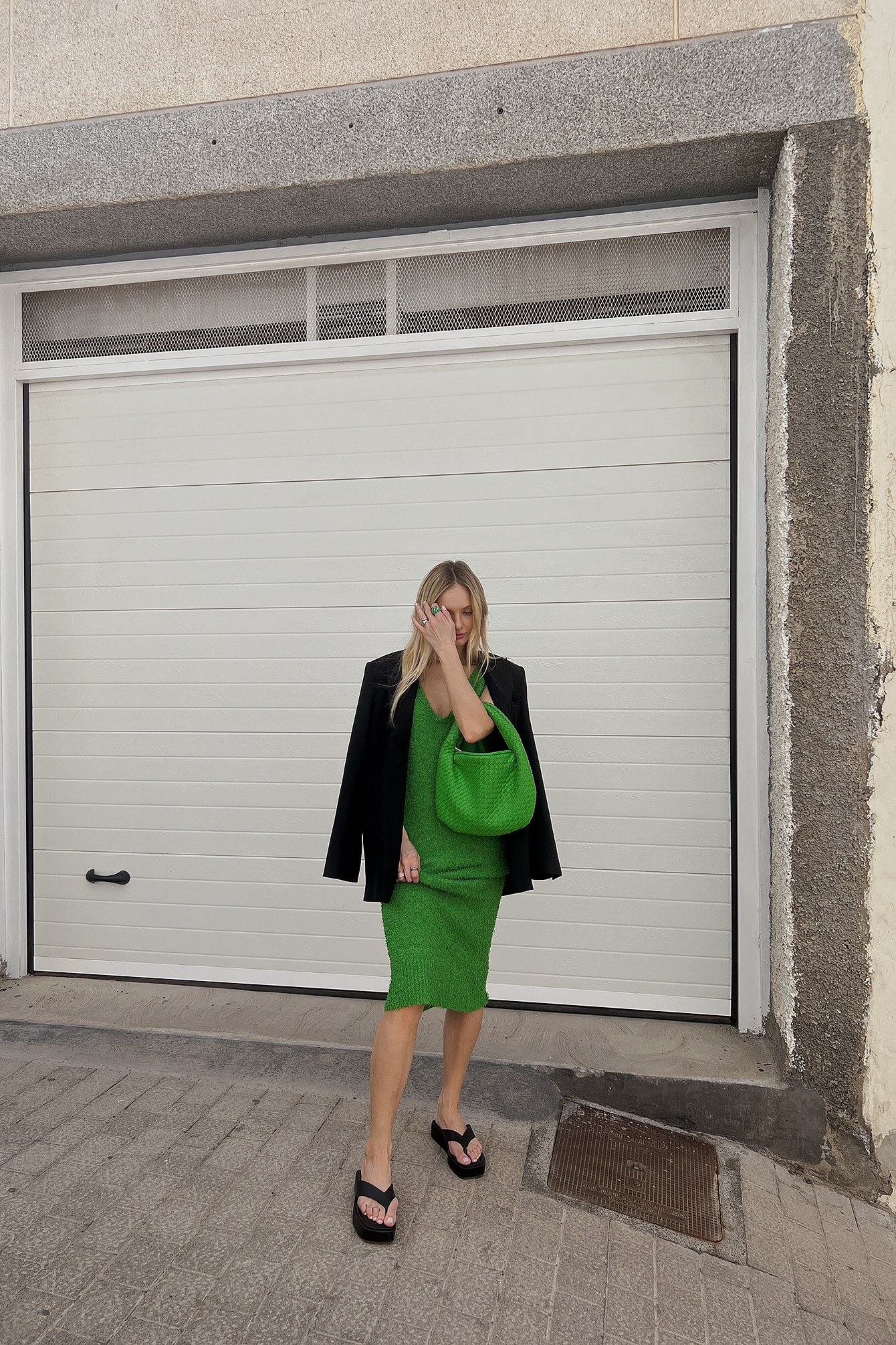 Fluffy Knitted Sleeveless Midi Dress Green