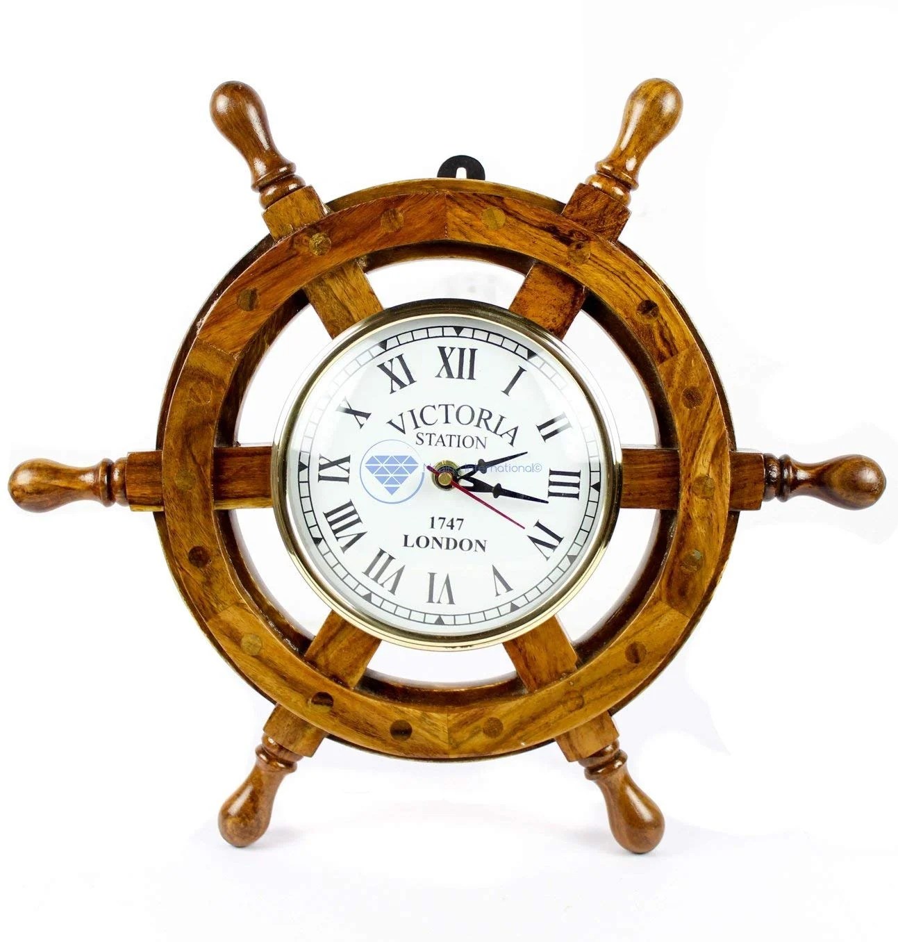 125 Wooden Clock Ship Wheel Nagina International
