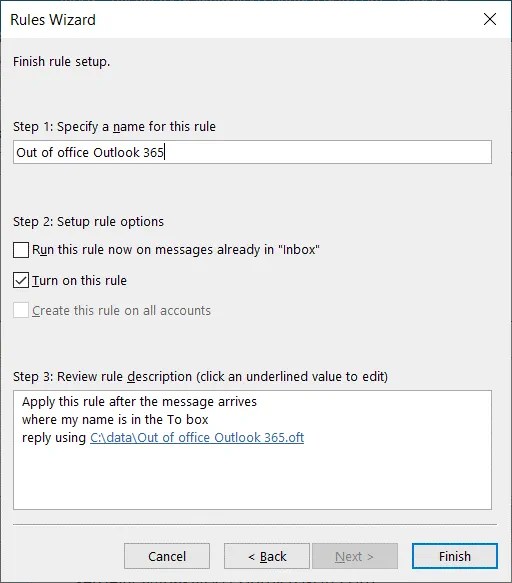 Configure Sending an Office 365 Out of Office Message