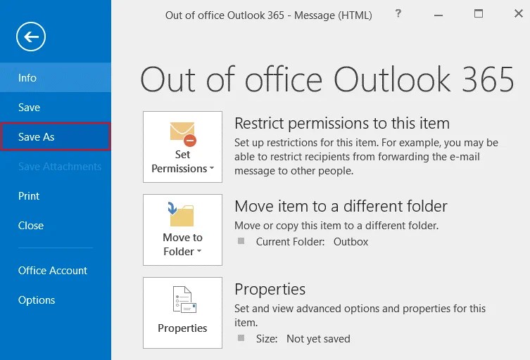 Configure Sending an Office 365 Out of Office Message
