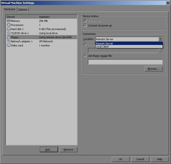 How to Add a Virtual Floppy Drive to VMware VMs